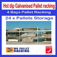 Heavy Duty Galvanised & Hot-Dip Pallet Racking – Outdoor, Corrosion Resistant – 4 Bays (24 Pallet Capacity)