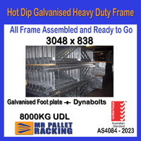 Hot Dip Galvanised Pallet Racking Frame 3048mm (H) x 840mm (D) with Galvanised Feet & Dynabolts