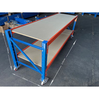 WORK BENCH  with CASTER WHEELS AND PARTICLE BOARDS 2770mm X 1040mm X 840mm